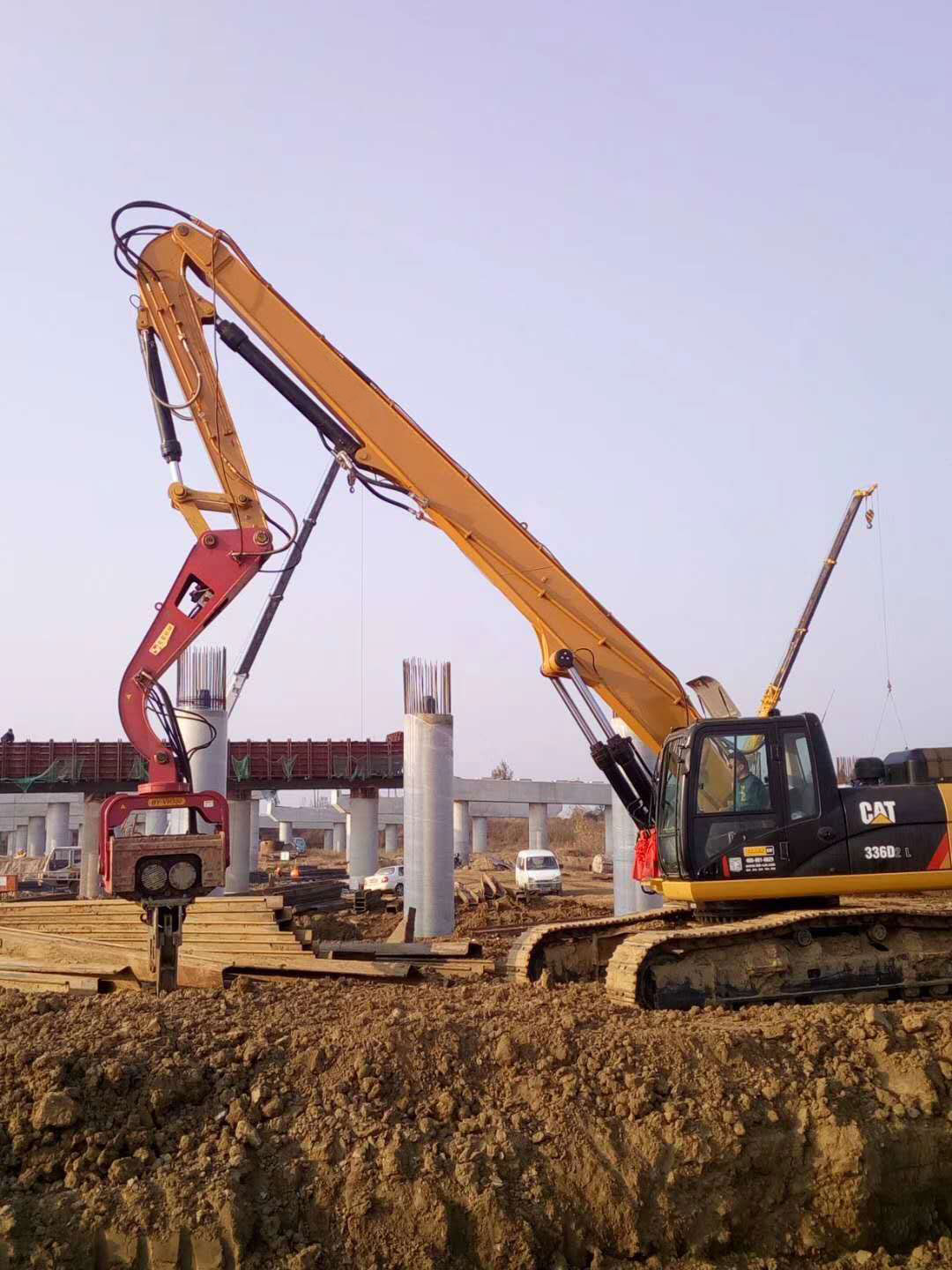 sheet pile driven long boom arm