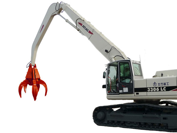 material handler boom with grapple attachment